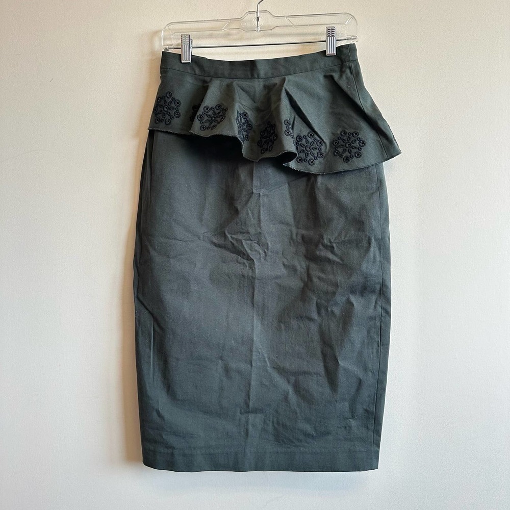 Tanya Taylor Dark Green Ruffle Waist Peplum Style Pencil Skirt Size 6 MSRP $395